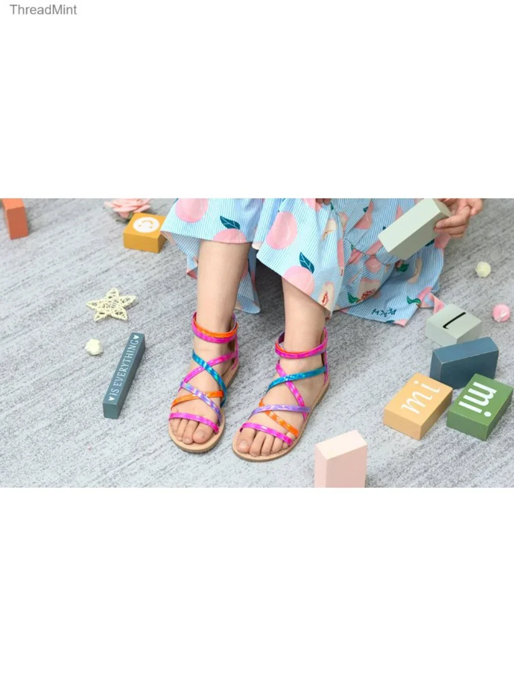 Girls Strappy Gladiator Sandals with Zipper, Lightweight Rubber Sole